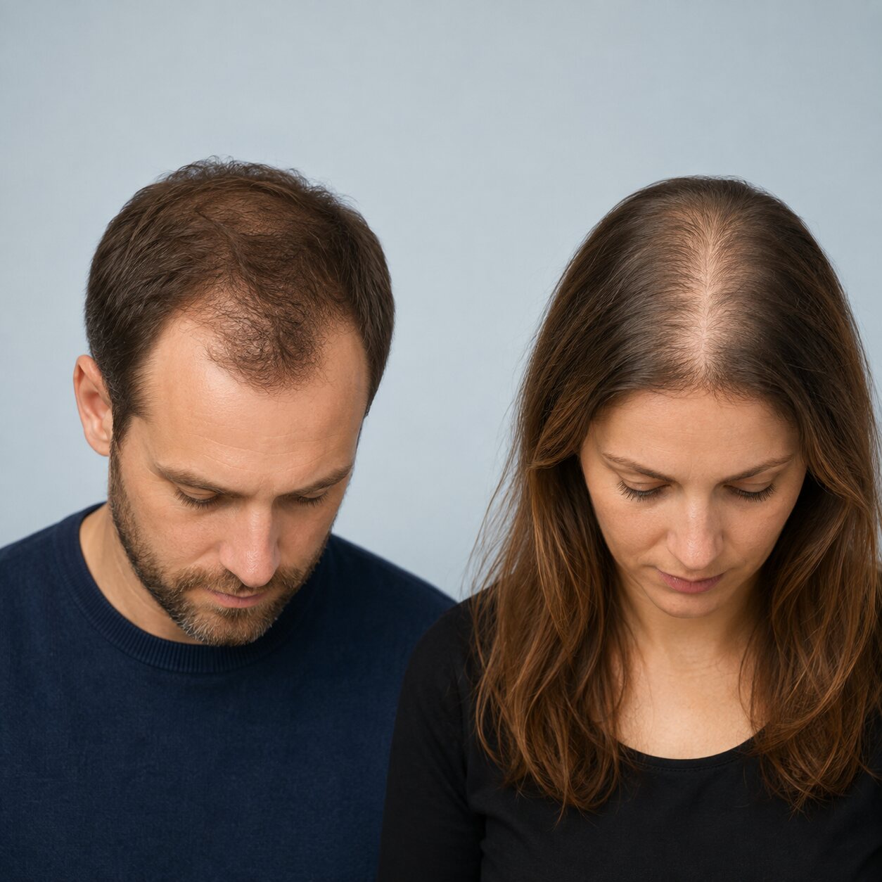 Man en vrouw met verschillende patronen van alopecia androgenetica en telogeen effluvium