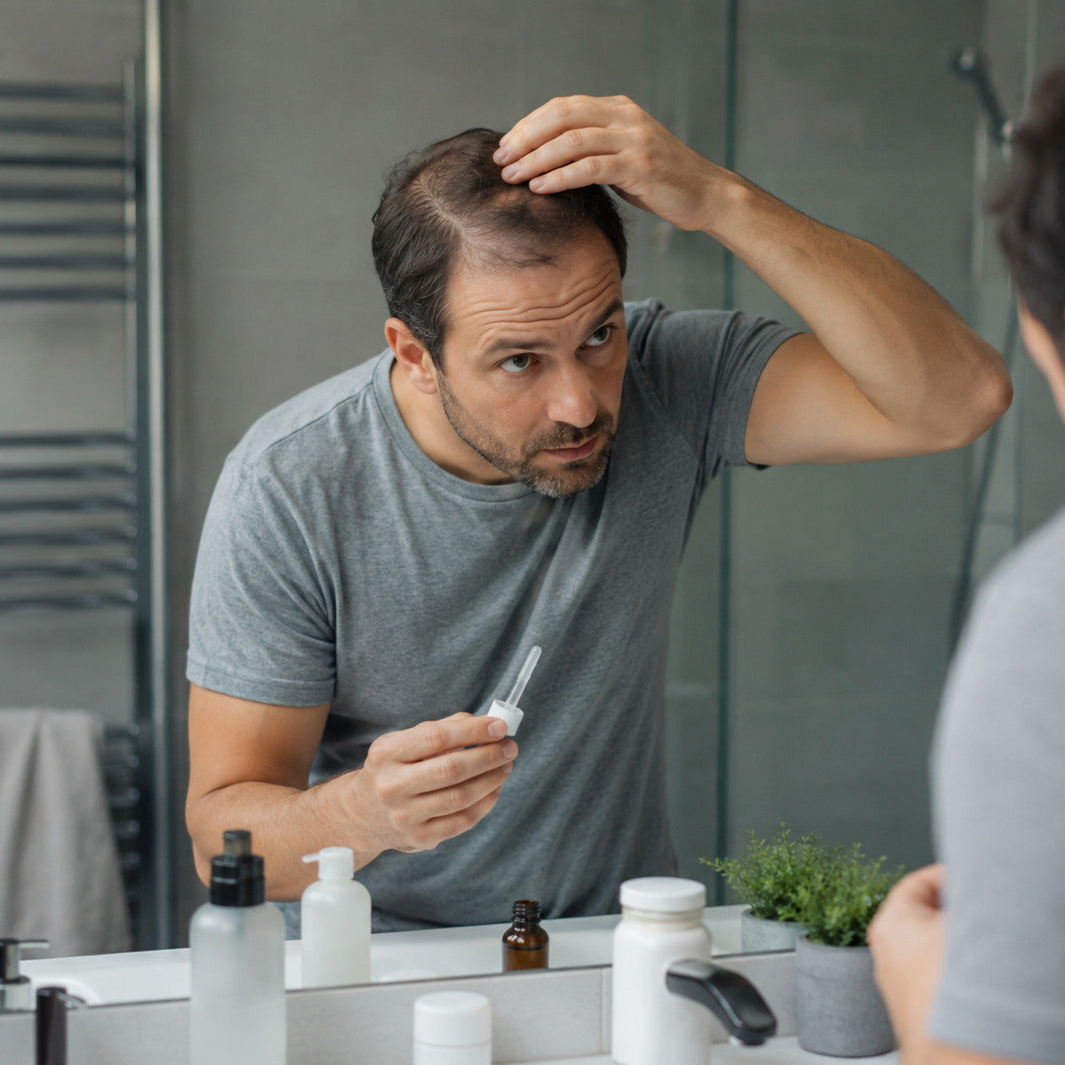 Man bereidt een gerichte toepassing van minoxidil voor